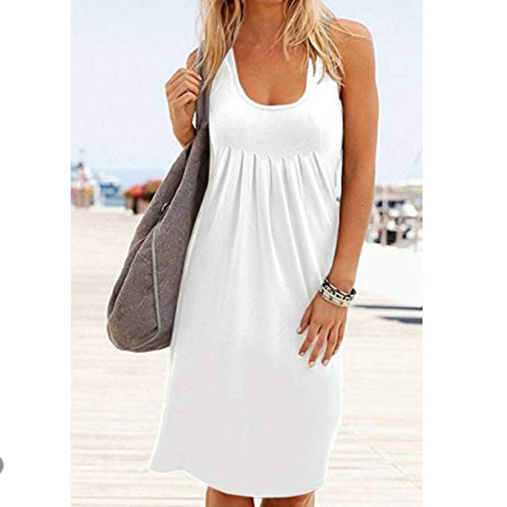 🆕⭐White sleeveless jersey pleat dress⭐